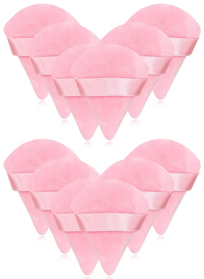 Scartink 12 Pieces Pink Cosmetic Powder Puff,2.76 inch Portable Soft Sponge Setting Face Puffs,Triangle Velvet Powder Puff with Ribbon Band Handle for Loose Powder Body Powder Makeup Tool - Image 1